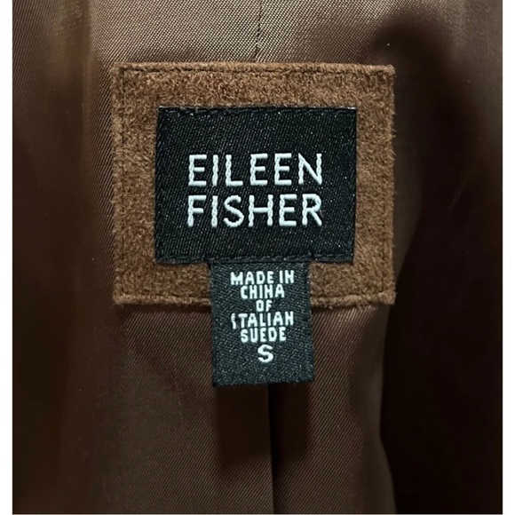 Eileen Fisher Womens Sz S Brown 100% ITALIAN GOAT Suede Leather Blazer Jacket - Picture 4 of 9
